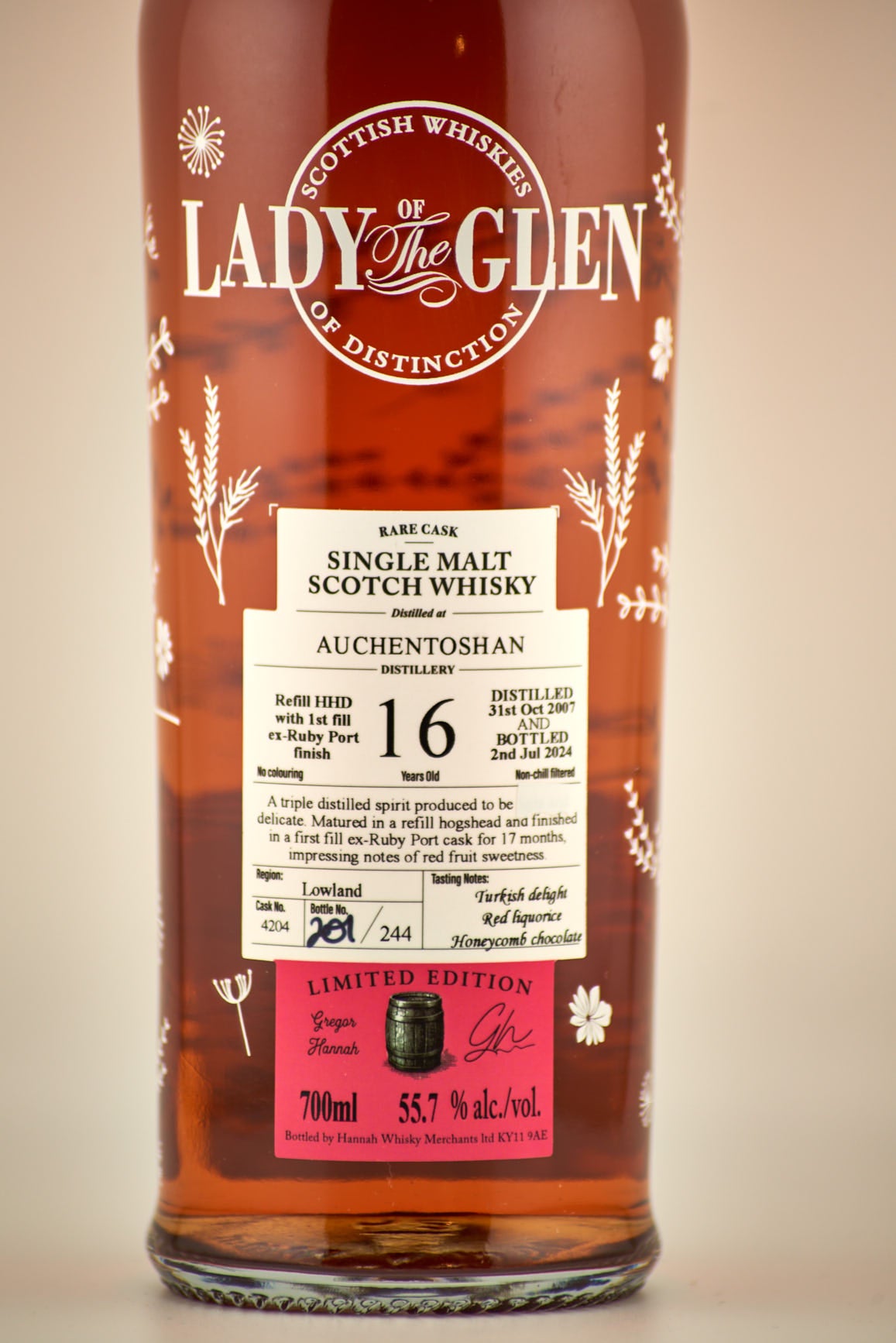 Lady of the Glen - 16 yo Auchentoshan, Ruby Port Finish Cask No. # 4204 , 55.7% Alc/Vol, 700 ml