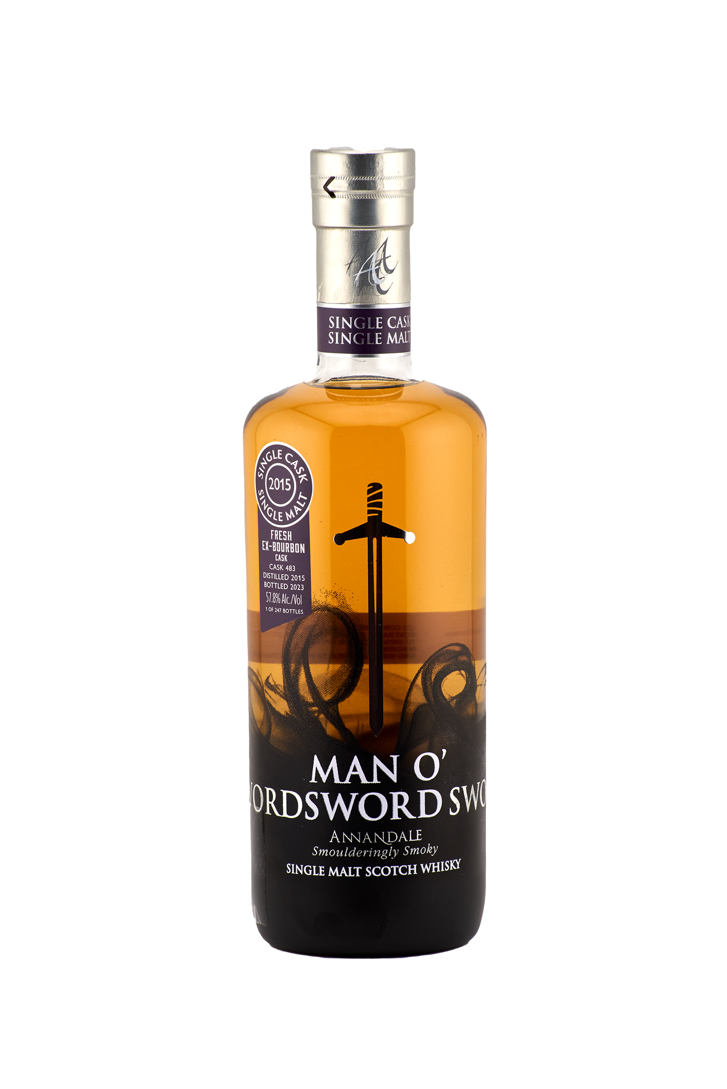 Annandale Distillery - Man O'Sword (peated), Fresh Ex-Bourbon Cask #483, 57.8% Alc/Vol, 700 ml