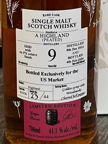Lady of the Glen - 9 yo A Peated Highland (Tomatin), Ex-PX Octave Finish Cask #333b, 61.1% Alc/Vol, 700 ml