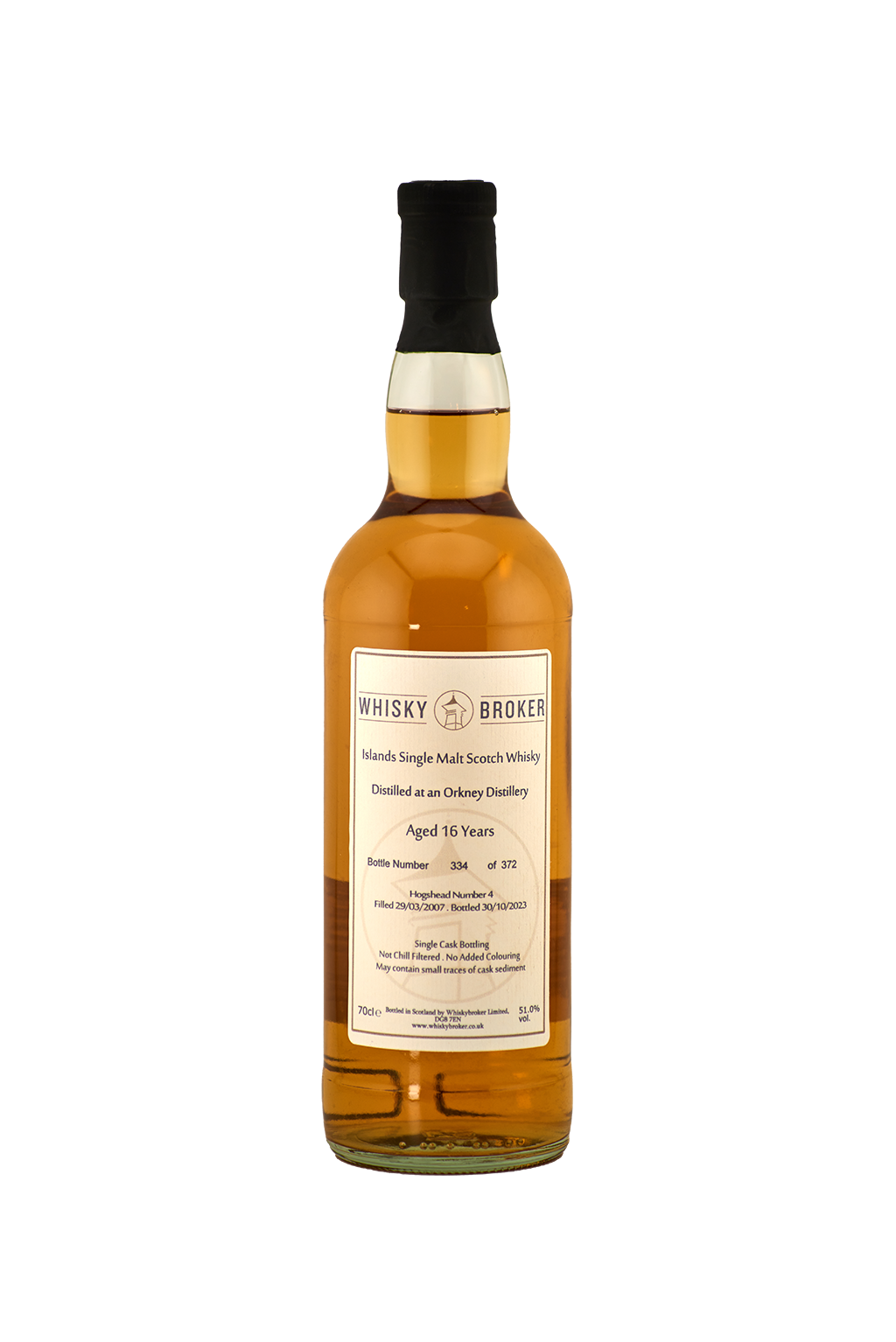 Whiskybroker - 16 yo 'Secret Orkney,' Bourbon Barrel Hogshead No. # 4, 51.0% Alc/Vol, 700 ml