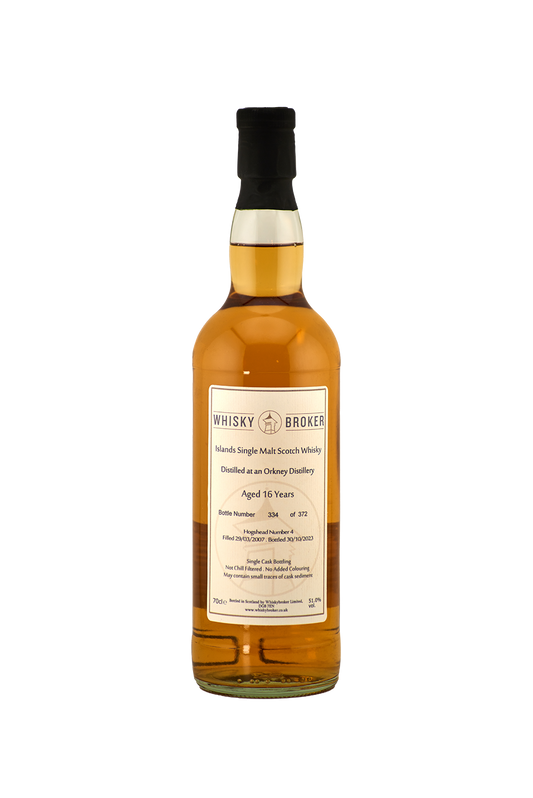 Whiskybroker - 16 yo 'Secret Orkney,' Bourbon Barrel Hogshead No. # 4, 51.0% Alc/Vol, 700 ml