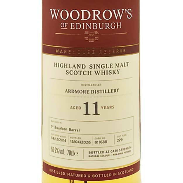 Woodrow's of Edinburgh - 11 yo Ardmore, 1st Fill Bourbon Barrel #811638, 60.2% Alc/Vol, 700ml