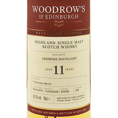 Woodrow's of Edinburgh - 11 yo Ardmore, 1st Fill Bourbon Barrel #811638, 60.2% Alc/Vol, 700ml