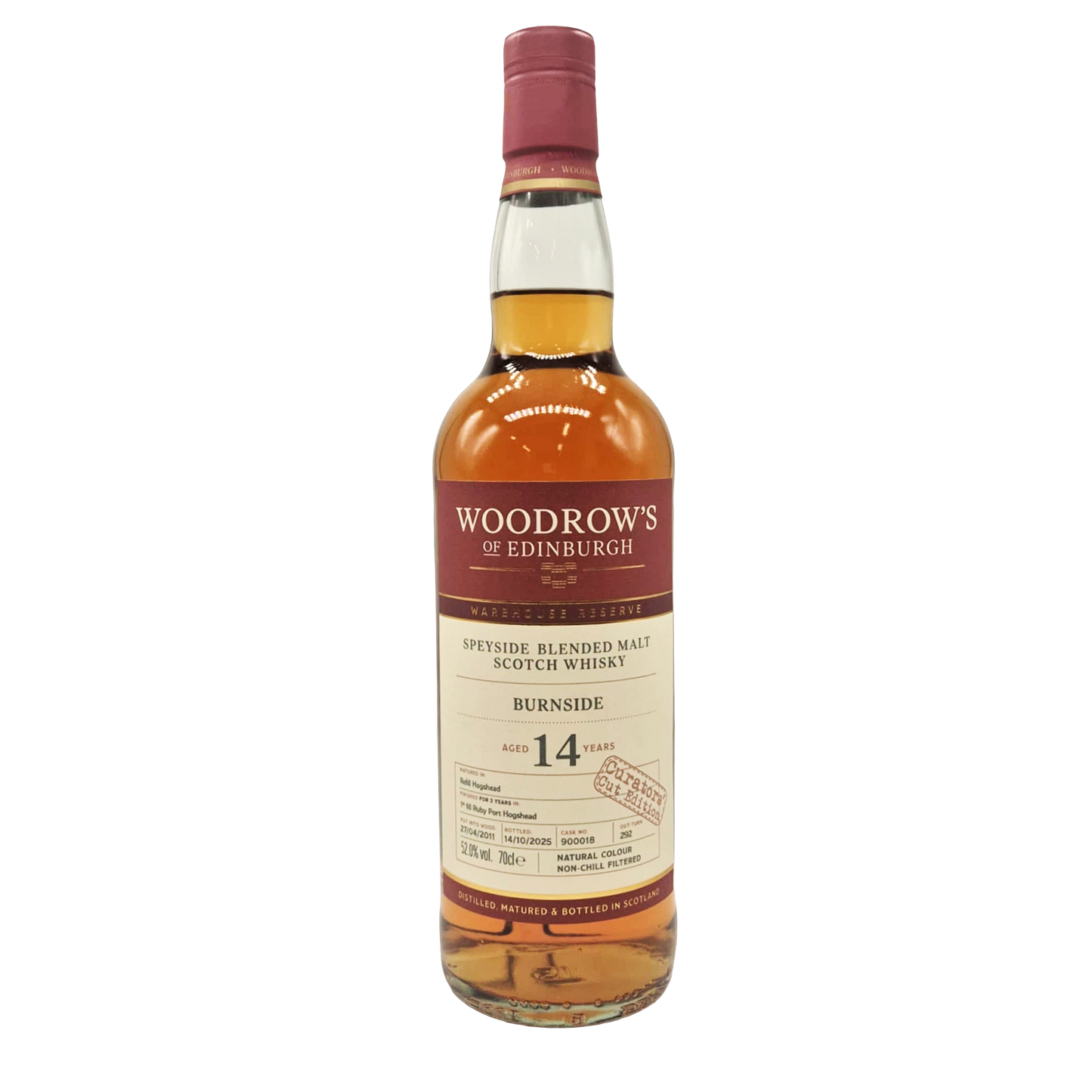 Woodrow's of Edinburgh - 14 yo Burnside Blended Malt, 1st Fill Ruby Port Hogshead #900018, 52.0% Alc/Vol, 700ml