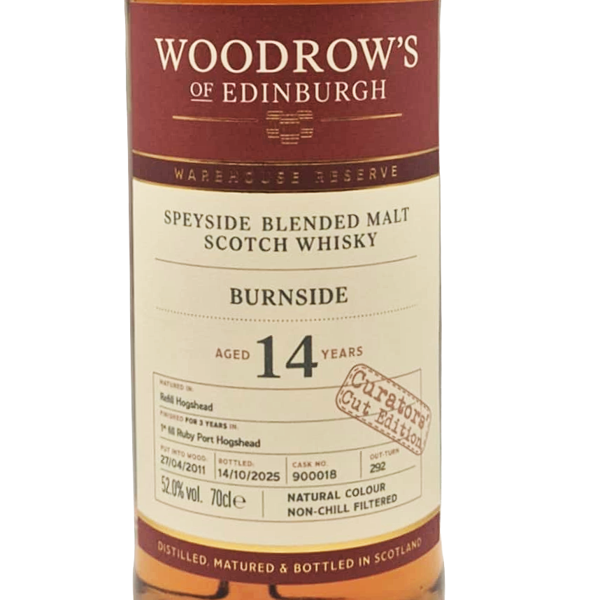 Woodrow's of Edinburgh - 14 yo Burnside Blended Malt, 1st Fill Ruby Port Hogshead #900018, 52.0% Alc/Vol, 700ml