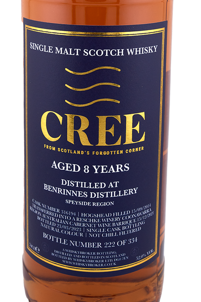 Cree - 8 yo Benrinnes, Australian Wine Barrique Cask # 316194, 52.0% Alc/Vol, 700 ml