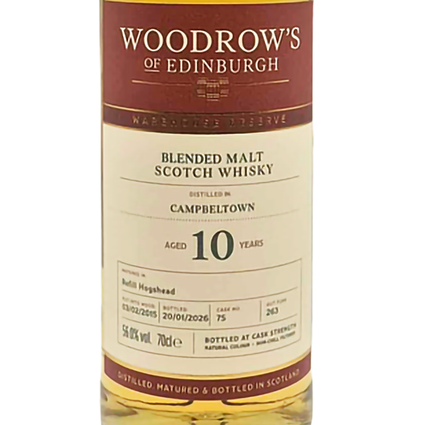 Woodrow's of Edinburgh - 10 yo Campbeltown Blended Malt, Refill Hogshead #75, 56.0% Alc/Vol, 700ml