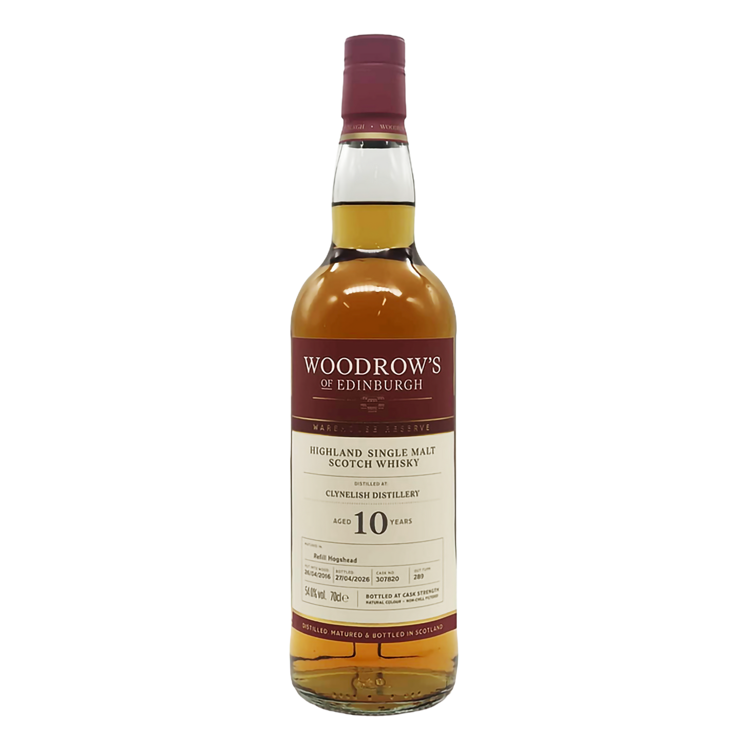 Woodrow's of Edinburgh - 10 yo Clynelish, Refill Hogshead #307820, 54.0% Alc/Vol, 700ml