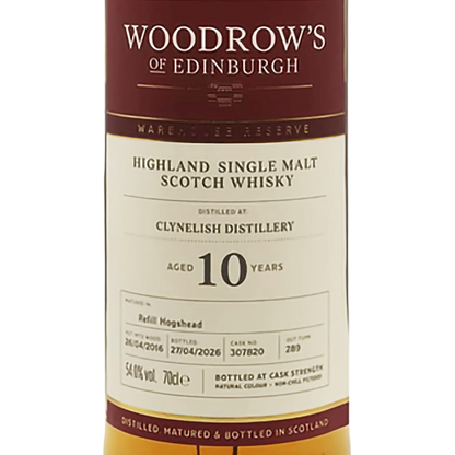 Woodrow's of Edinburgh - 10 yo Clynelish, Refill Hogshead #307820, 54.0% Alc/Vol, 700ml