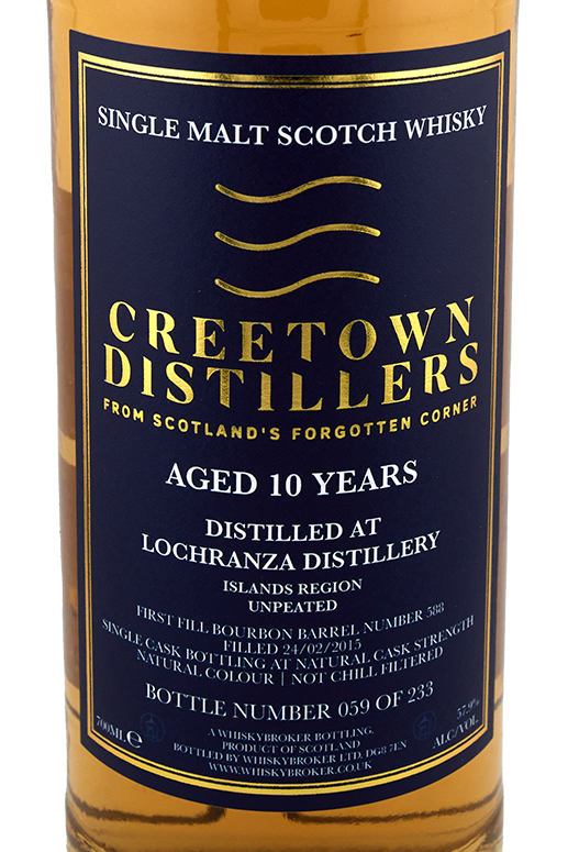 Creetown - 10 yo Arran (unpeated), First Fill Bourbon Barrel Cask No. #588, 57.9% Alc/Vol, 700 ml