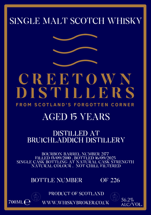 Creetown - 15 yo Bruichladdich, Bourbon Barrel No. # 2177, 56.2% Alc/Vol, 700 ml