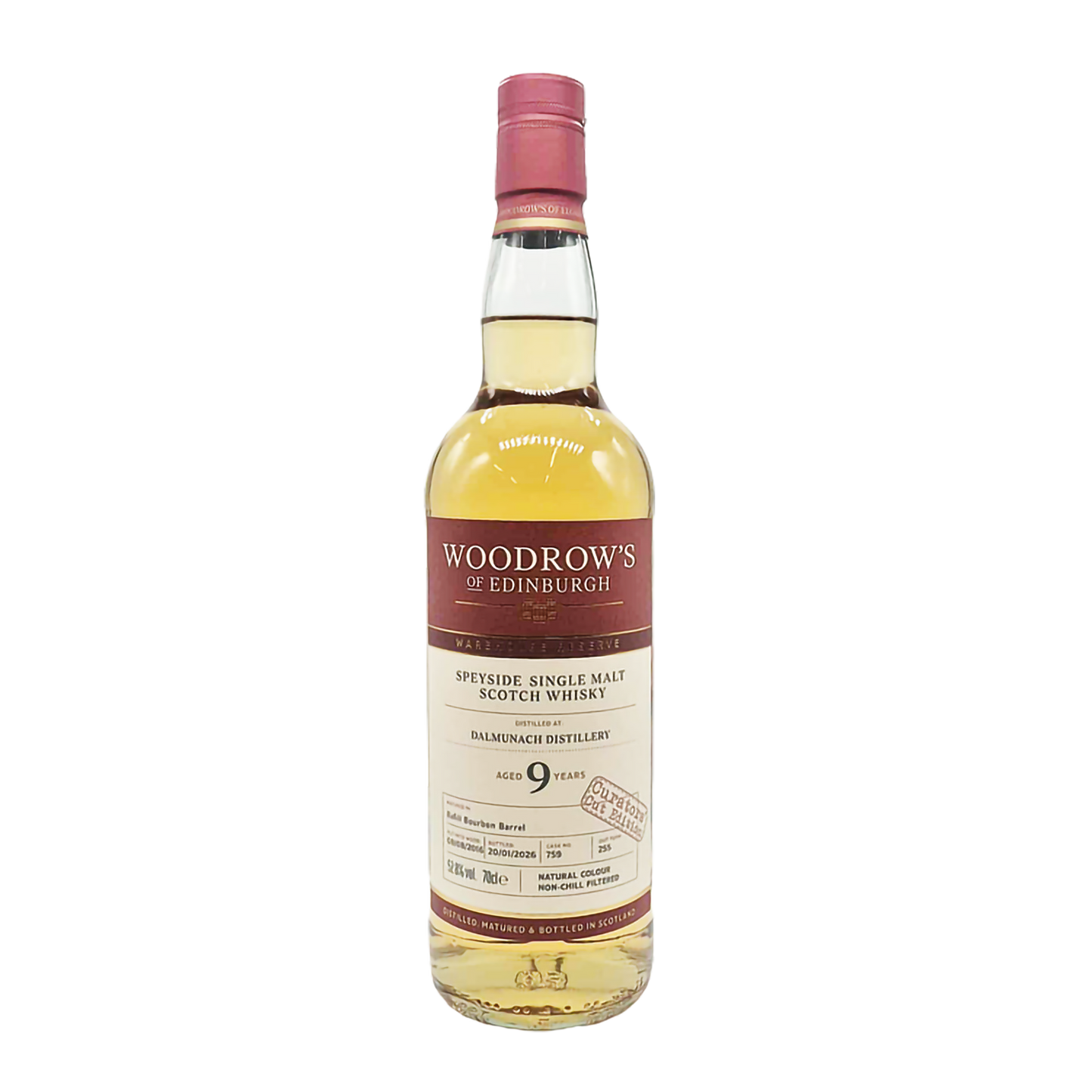 Woodrow's of Edinburgh - 9 yo Dalmunach, Refill Bourbon Barrel Cask #759, 52.8% Alc/Vol, 700 ml