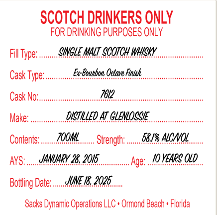 Scotch Drinkers Only - 10 yo Glenlossie Ex-Bourbon Octave Finish